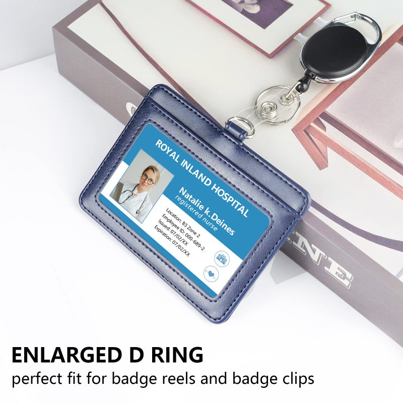 Teskyer Badge Holder with Lanyard, Leather ID Name Badge Card Holder with Lanyard for ID Badges, Horizontal Blue - Image 4